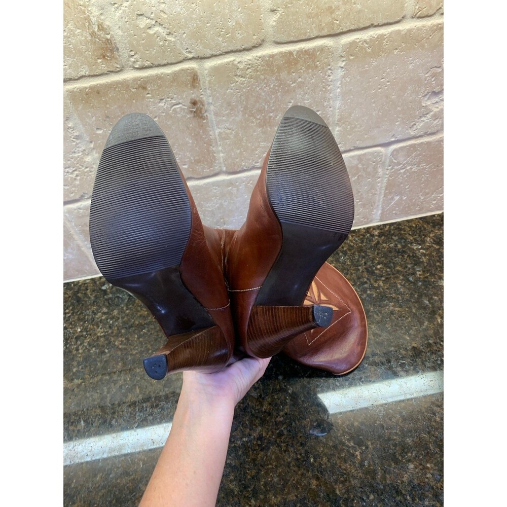 Caressa 70’s Vintage Heeled Boots Brown Leather 7.5 Narrow - Picture 9 of 10